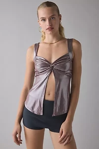 UO Maci Metallic Twist-Front Flyaway Tank Top