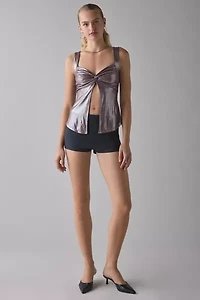 UO Maci Metallic Twist-Front Flyaway Tank Top