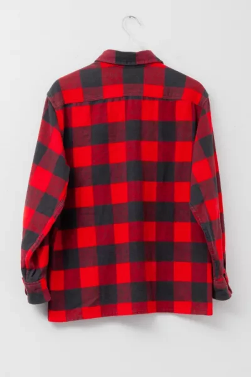 Vintage 1990s Distressed Red Black Plaid Cotton Flannel Shirt