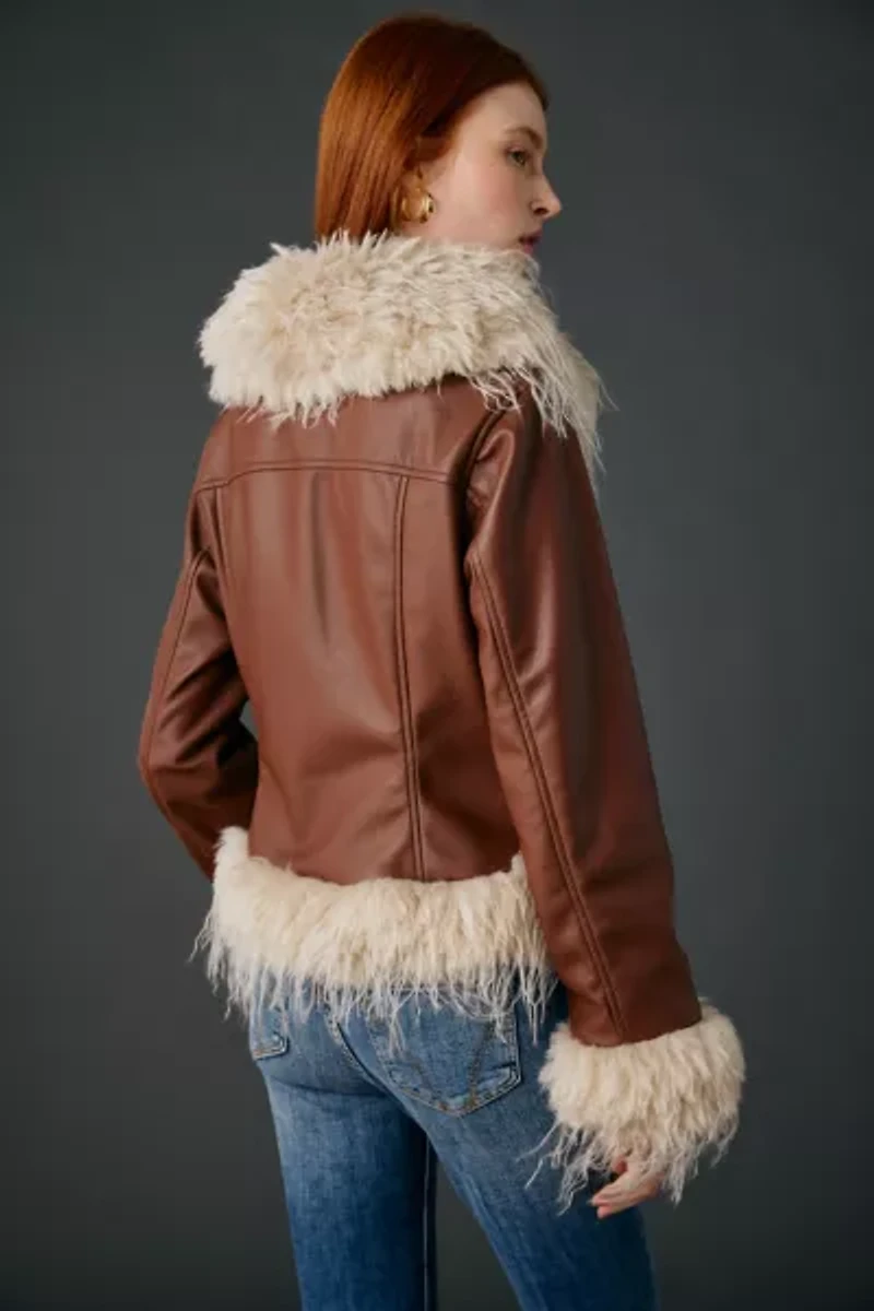 Kimchi Blue Tiffany Faux Leather + Fur Trim Jacket