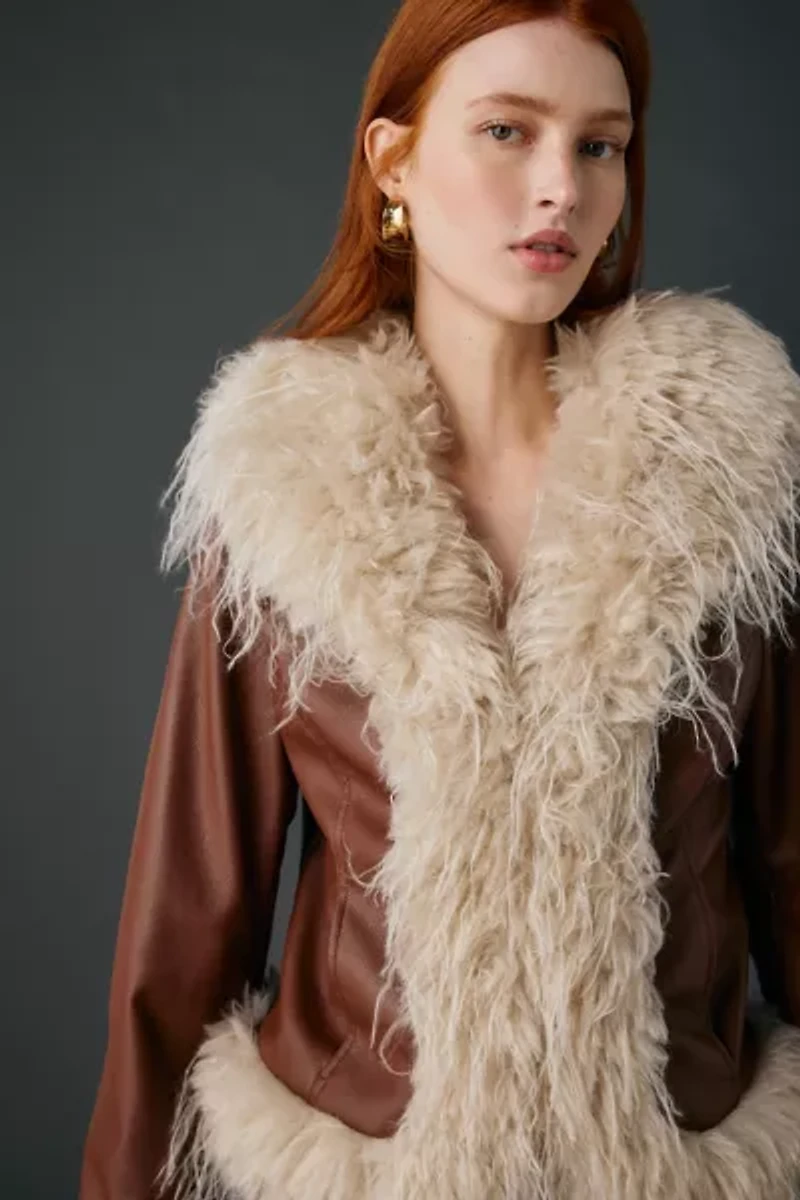 Kimchi Blue Tiffany Faux Leather + Fur Trim Jacket