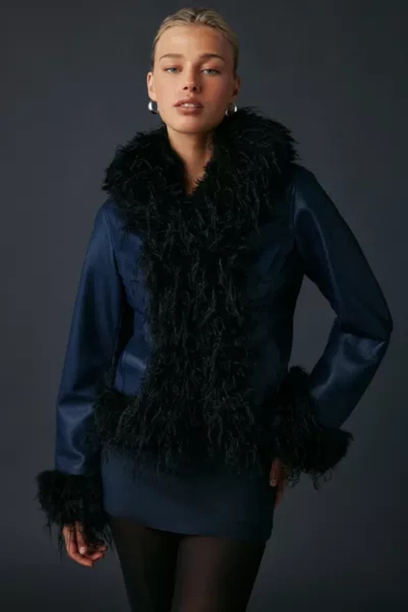 Kimchi Blue Tiffany Faux Leather + Fur Trim Jacket