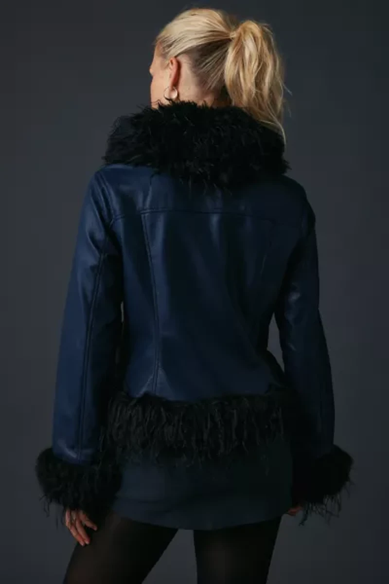 Kimchi Blue Tiffany Faux Leather + Fur Trim Jacket