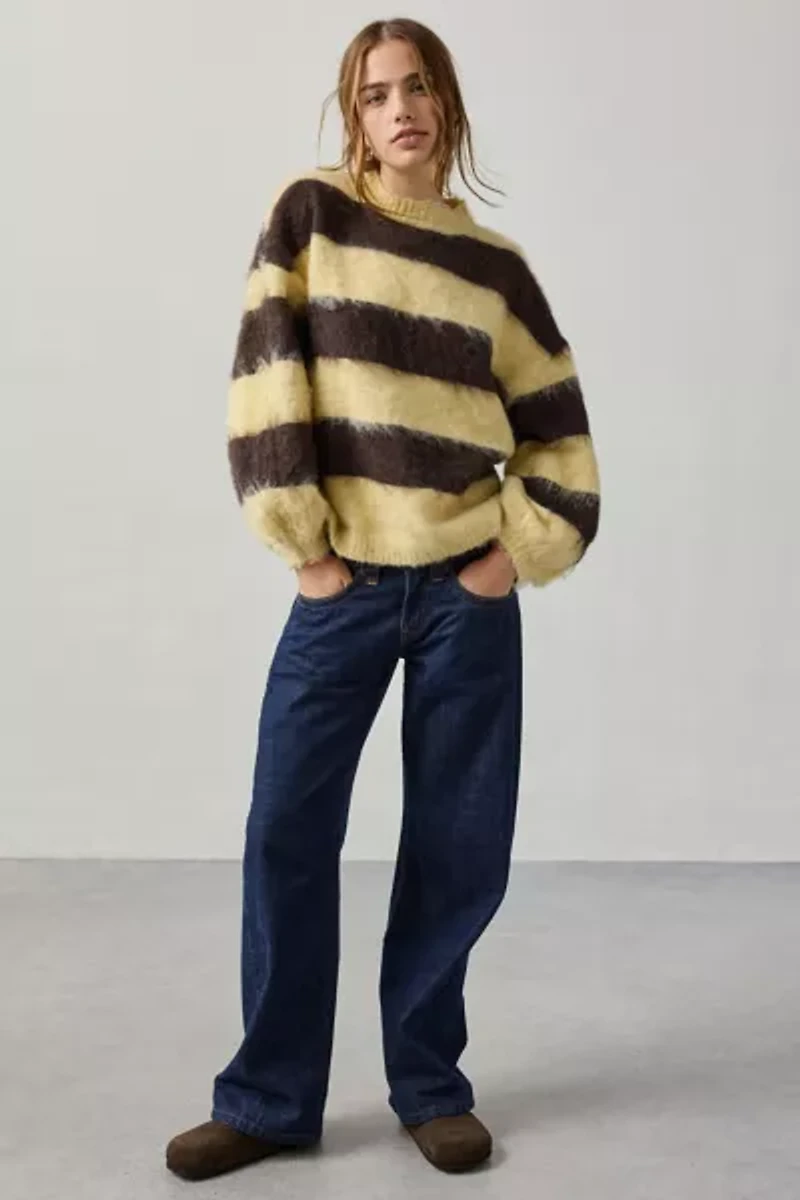 Daisy Street Fudge Stripe Fuzzy Sweater