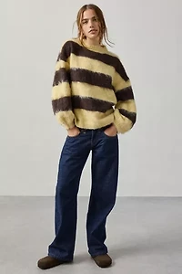 Daisy Street Fudge Stripe Fuzzy Sweater