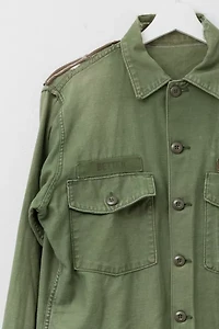 Vintage 1970s Distressed Green Cotton Corduroy Button Up Work Shirt