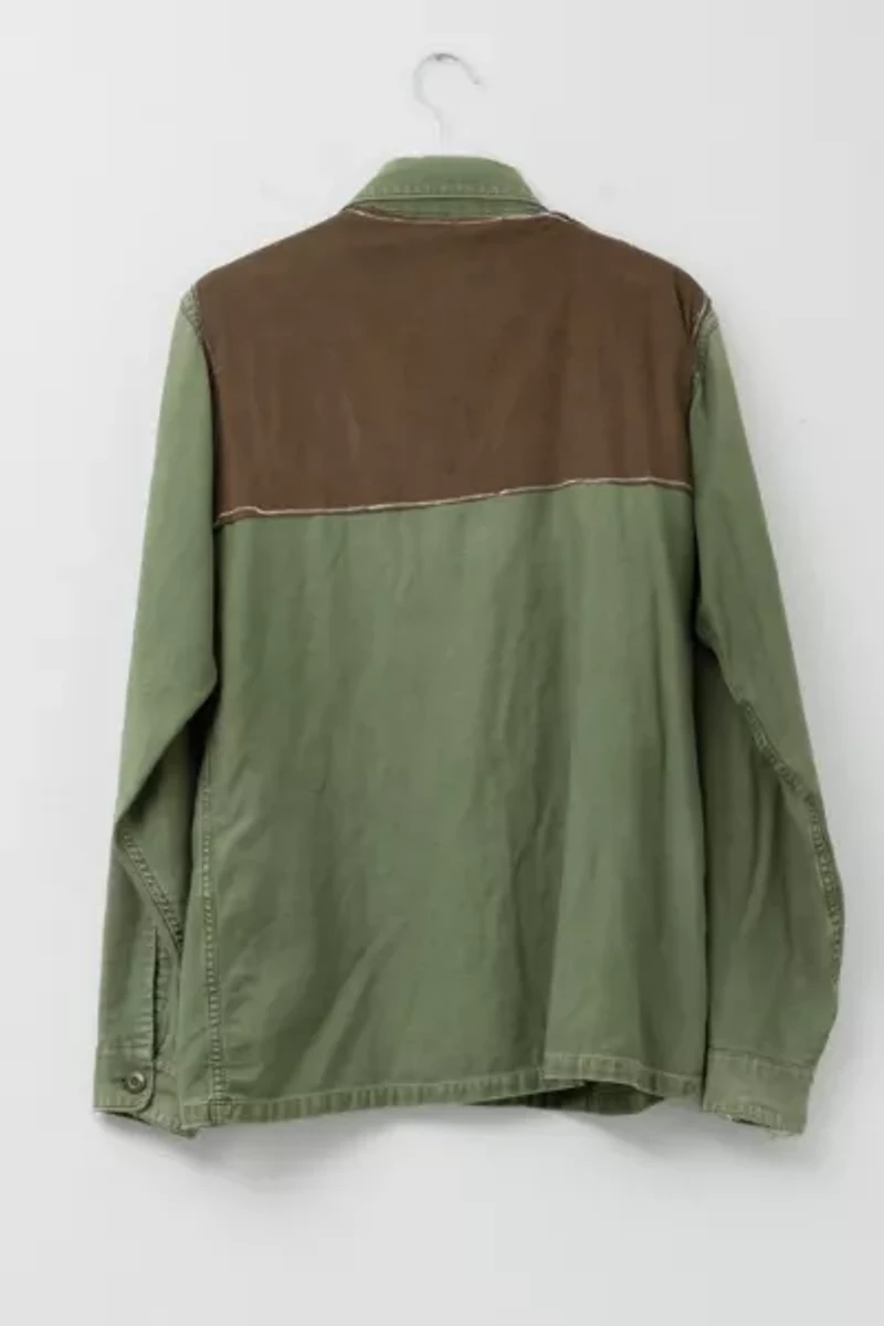 Vintage 1970s Distressed Green Cotton Corduroy Button Up Work Shirt