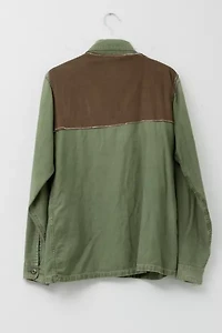 Vintage 1970s Distressed Green Cotton Corduroy Button Up Work Shirt