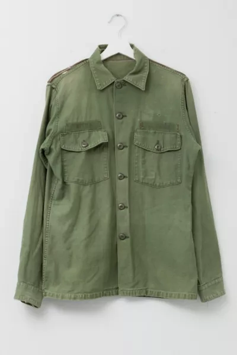Vintage 1970s Distressed Green Cotton Corduroy Button Up Work Shirt