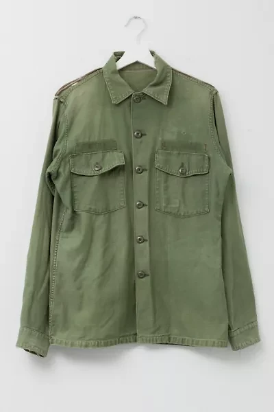 Vintage 1970s Distressed Green Cotton Corduroy Button Up Work Shirt