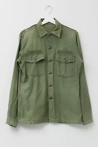 Vintage 1970s Distressed Green Cotton Corduroy Button Up Work Shirt