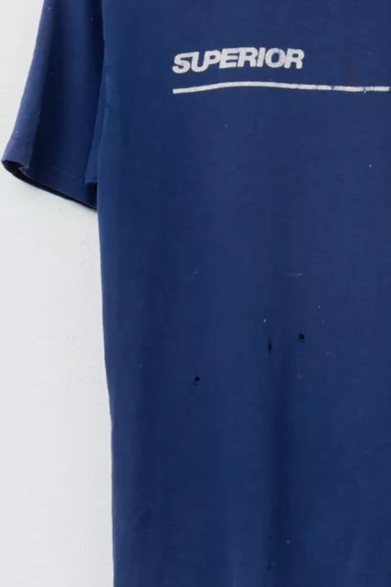 Vintage 1990s Distressed Superior Graphic Navy Blue T-Shirt