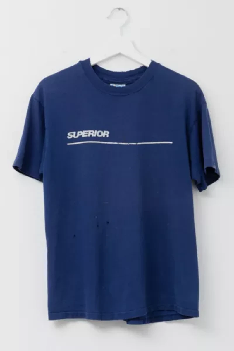 Vintage 1990s Distressed Superior Graphic Navy Blue T-Shirt