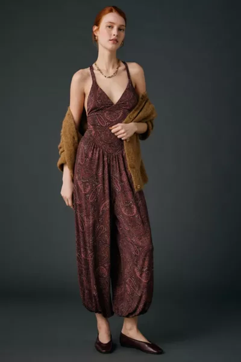 AFRM Bogart Chocolate Paisley Balloon Leg Jumpsuit