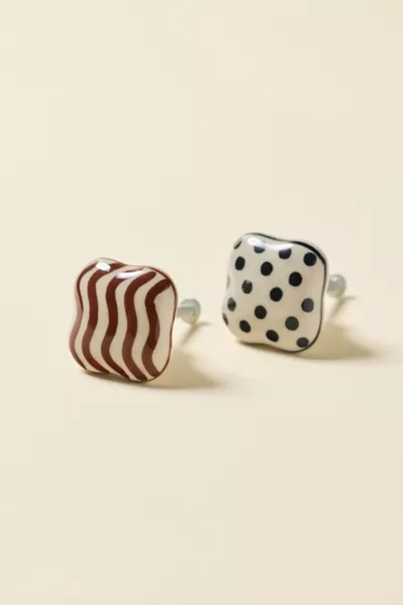 Squiggle & Polka Dot Ceramic Knob - Set Of 2