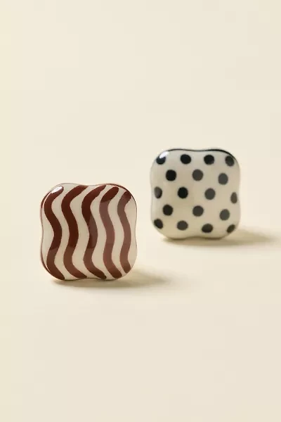 Squiggle & Polka Dot Ceramic Knob - Set Of 2