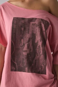 Guitar Photo Graphic Oversized Off-The-Shoulder Tee