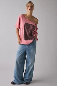 Guitar Photo Graphic Oversized Off-The-Shoulder Tee