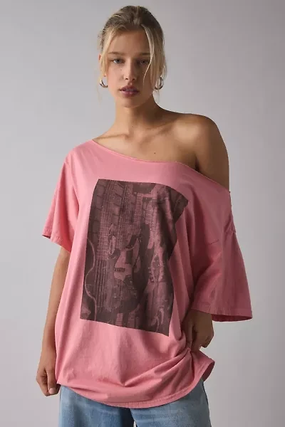 Guitar Photo Graphic Oversized Off-The-Shoulder Tee