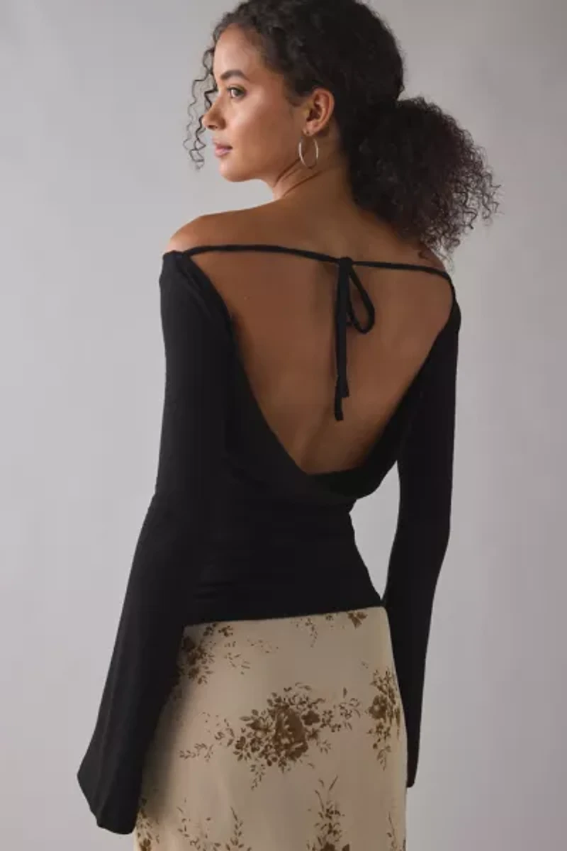 UO Kelly Boatneck Bell Sleeve Open Tie-Back Top