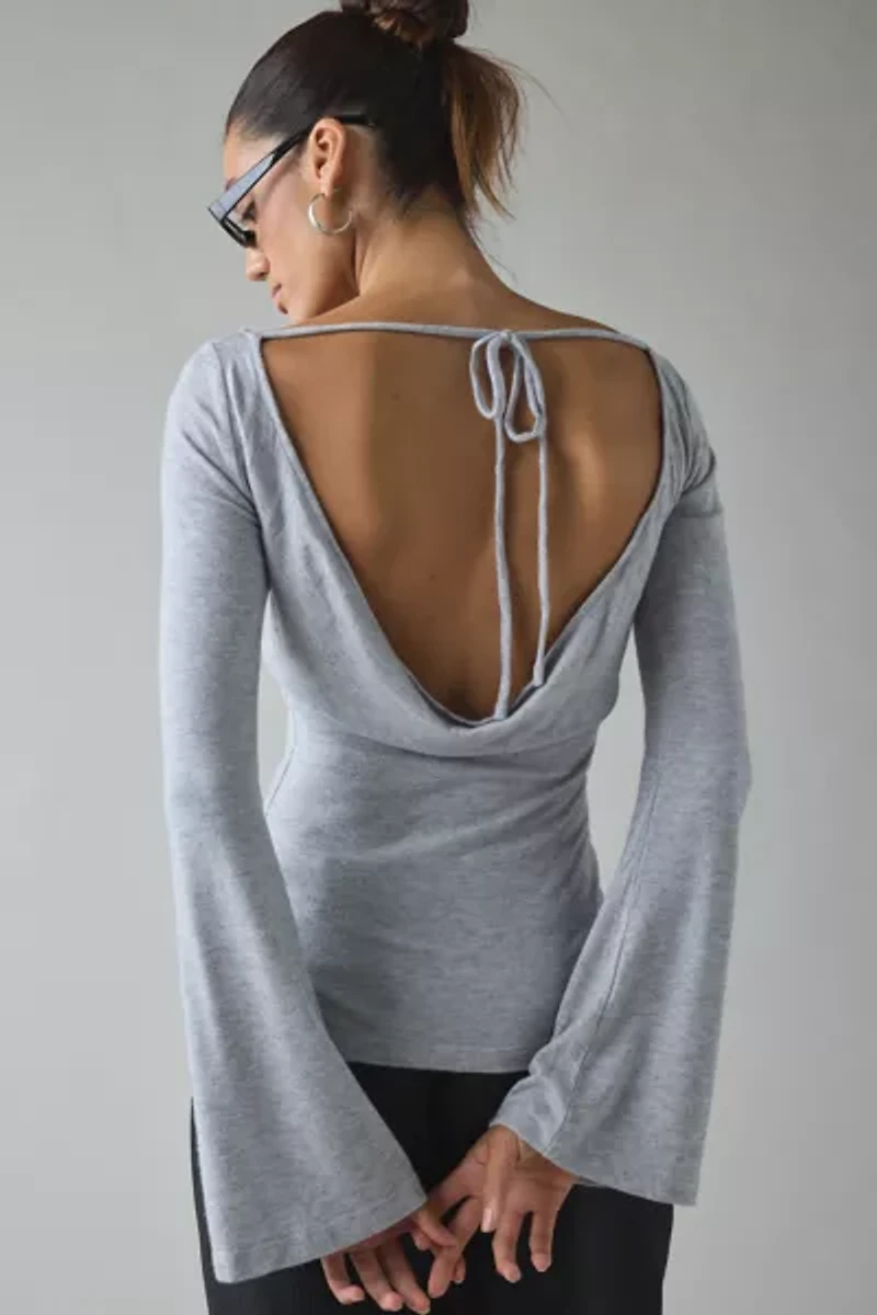 UO Kelly Boatneck Bell Sleeve Open Tie-Back Top
