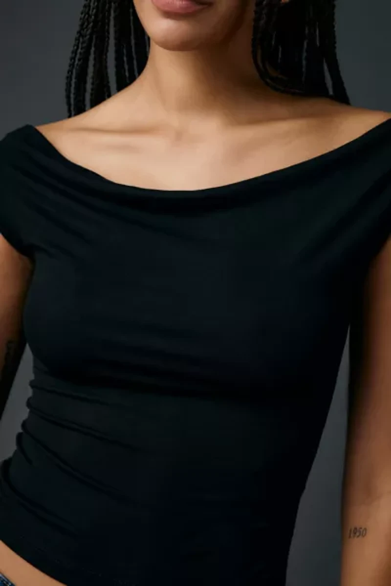 UO Kiwi Jersey Knit Scoop Tie-Back Boatneck Crop Top
