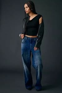 UO Kiwi Jersey Knit Scoop Tie-Back Boatneck Crop Top