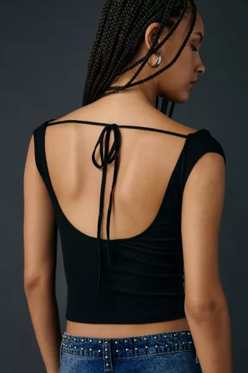 UO Kiwi Jersey Knit Scoop Tie-Back Boatneck Crop Top