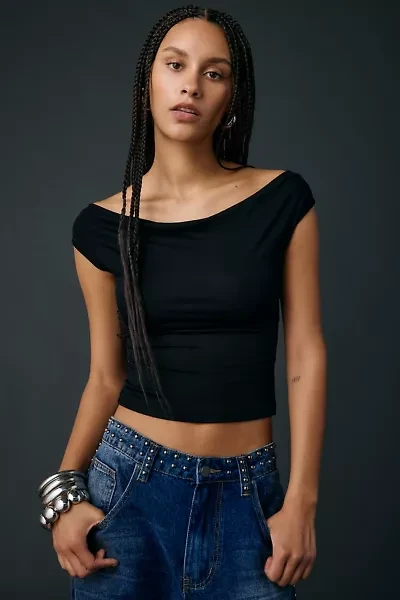 UO Kiwi Jersey Knit Scoop Tie-Back Boatneck Crop Top