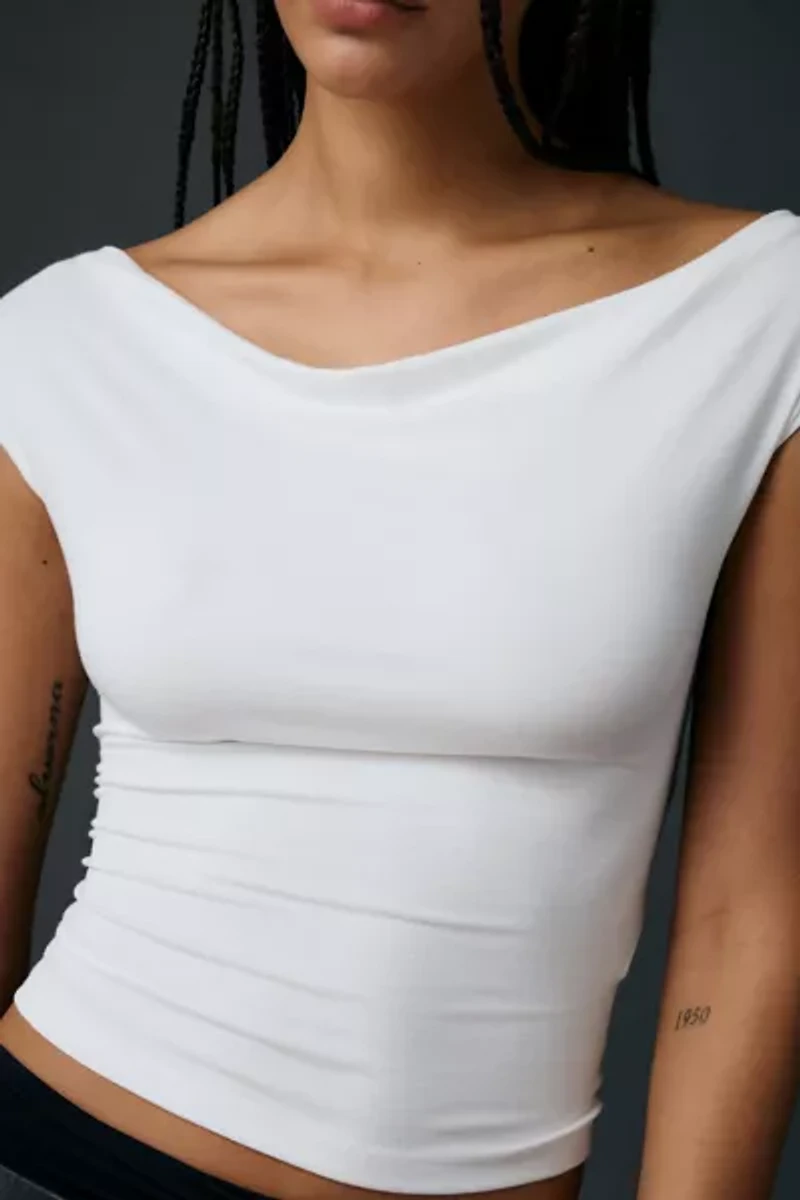 UO Kiwi Jersey Knit Scoop Tie-Back Boatneck Crop Top