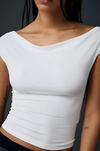 UO Kiwi Jersey Knit Scoop Tie-Back Boatneck Crop Top