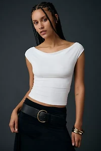UO Kiwi Jersey Knit Scoop Tie-Back Boatneck Crop Top