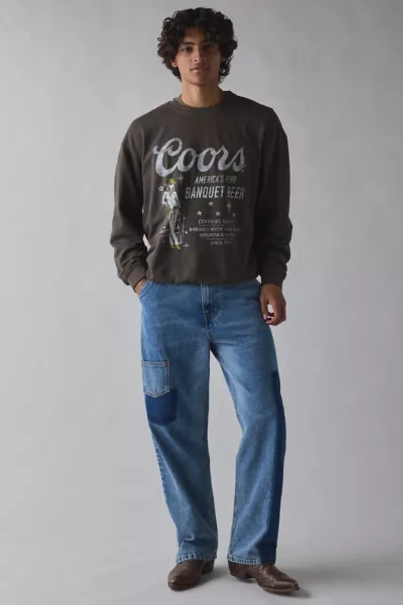 Coors Banquet Beer Cowgirl Graphic Crew Neck Sweatshirt