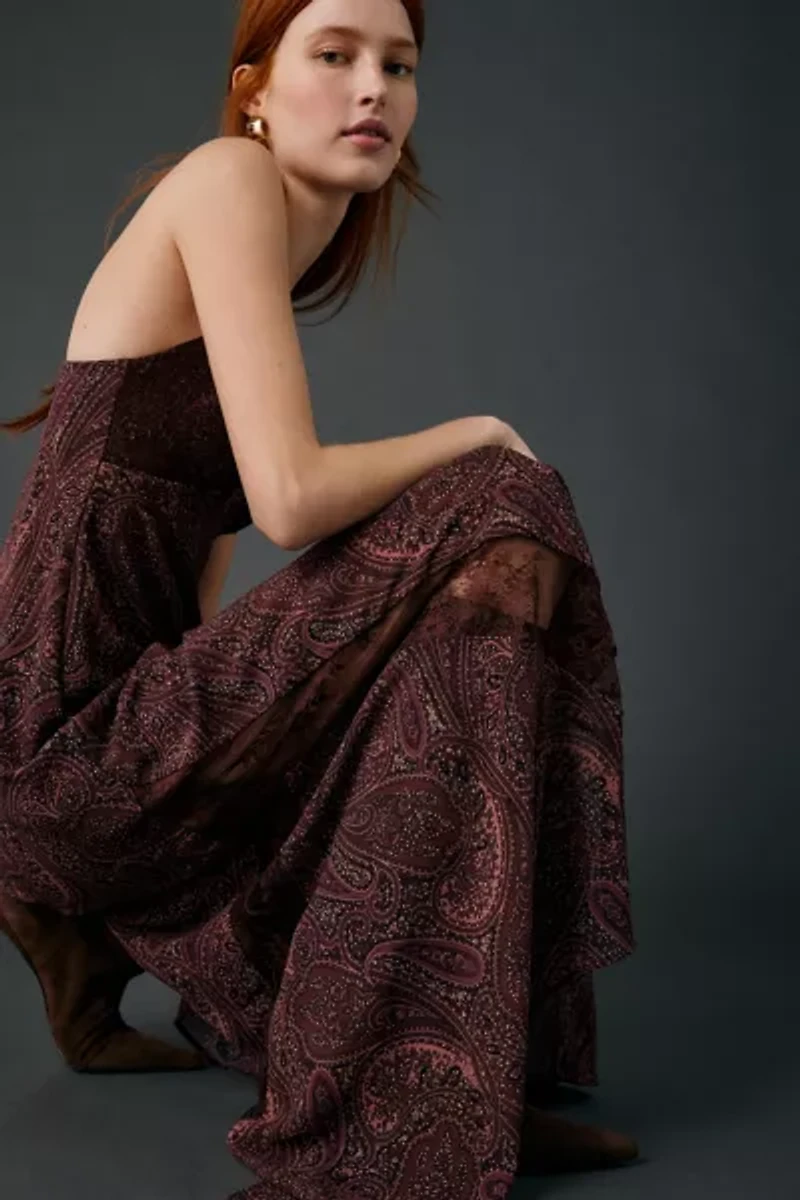AFRM Christina Chocolate Paisley Chiffon Slip Maxi Dress
