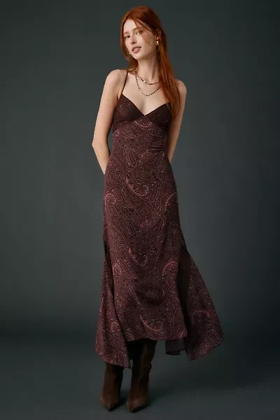 AFRM Christina Chocolate Paisley Chiffon Slip Maxi Dress