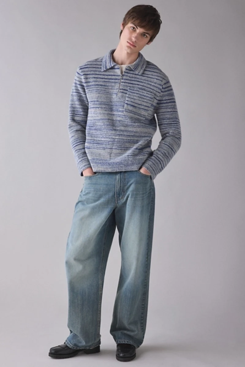 Wax London Alpha Random Space Dye Zip Polo Sweater