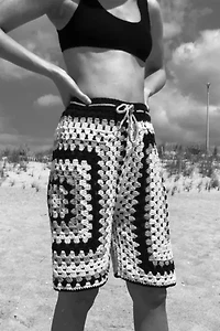MARVES new york Granny Square Patchwork Plum Bermuda Shorts
