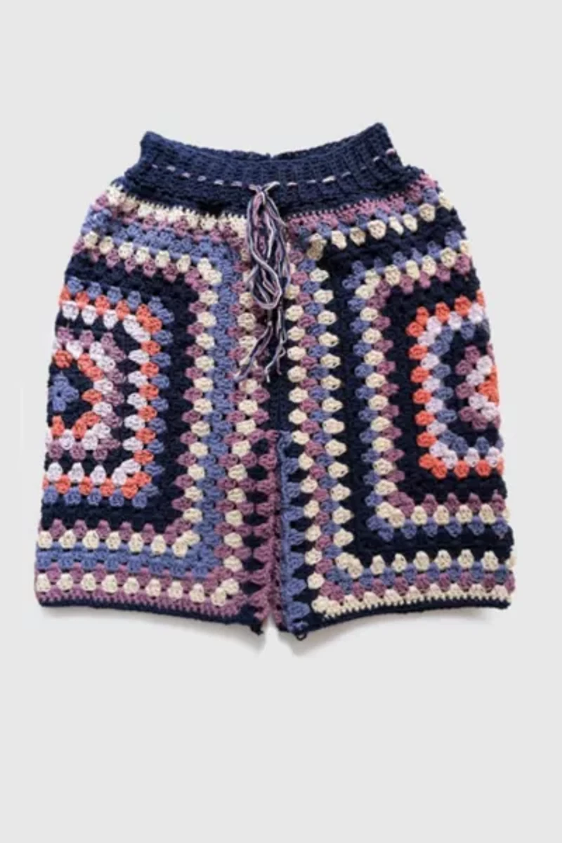 MARVES new york Granny Square Patchwork Plum Bermuda Shorts