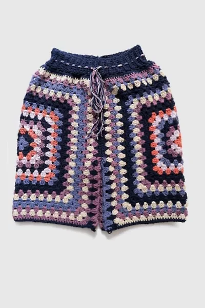 MARVES new york Granny Square Patchwork Plum Bermuda Shorts