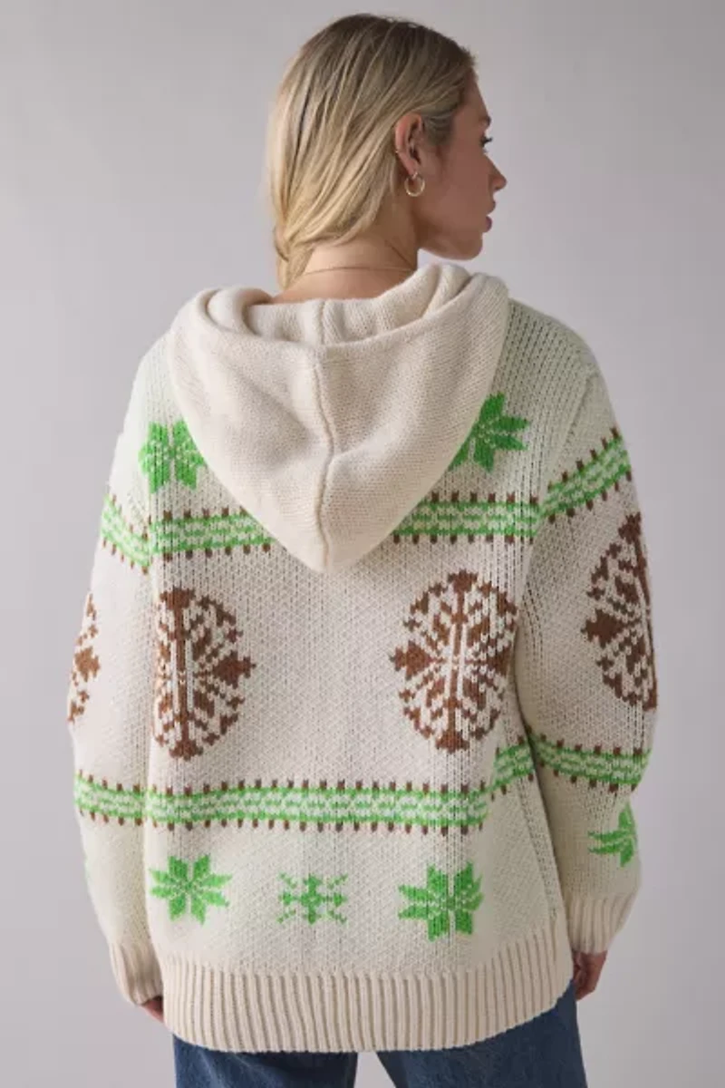 BDG Madison Mountain Fair Isle Oversized Full-Zip Hoodie Sweater