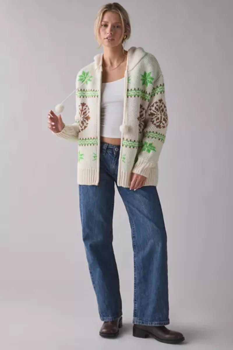 BDG Madison Mountain Fair Isle Oversized Full-Zip Hoodie Sweater