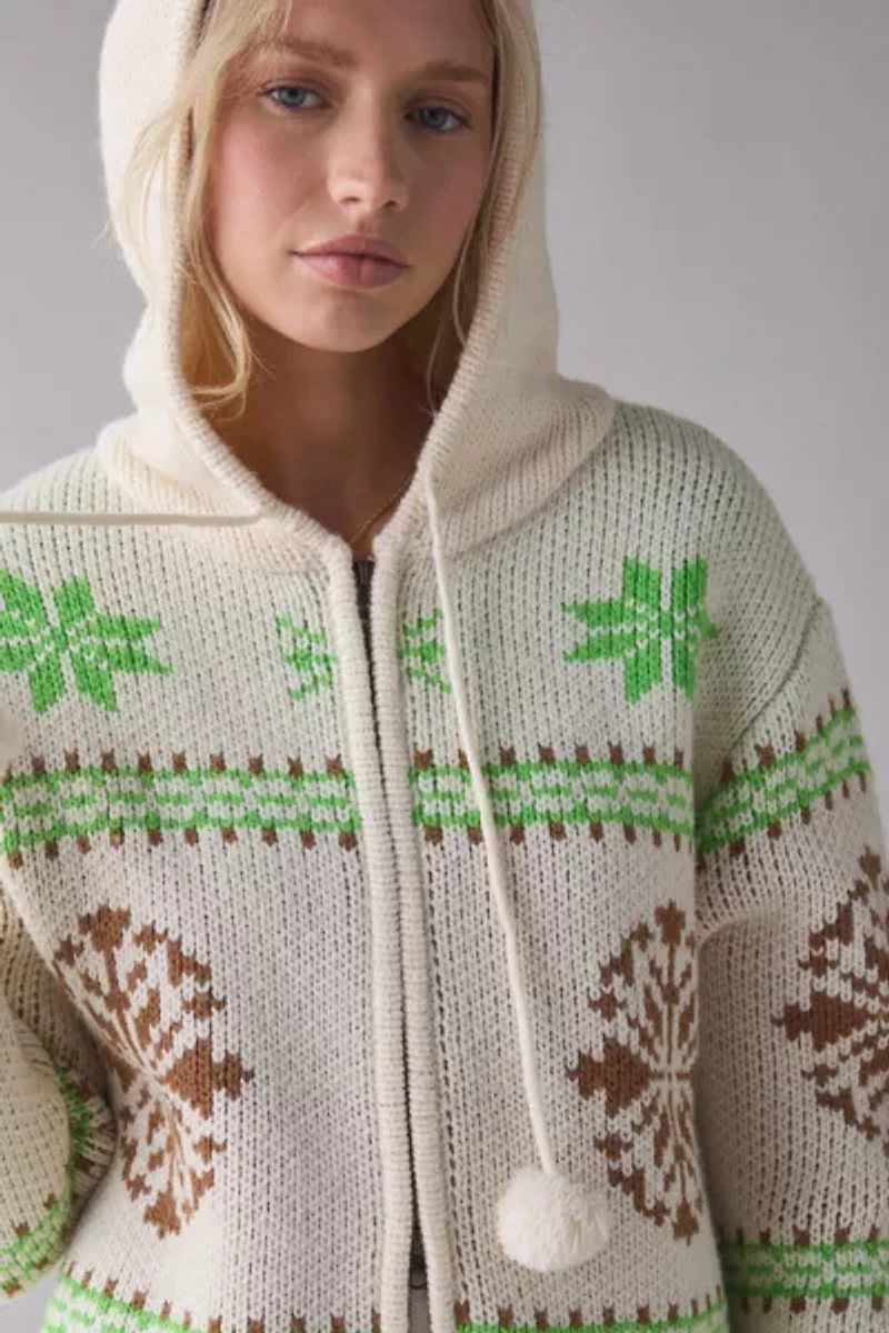 BDG Madison Mountain Fair Isle Oversized Full-Zip Hoodie Sweater
