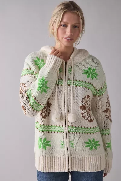 BDG Madison Mountain Fair Isle Oversized Full-Zip Hoodie Sweater
