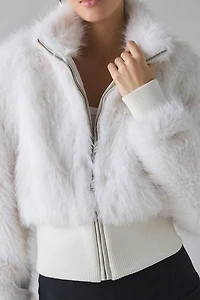 UO Laurie Zip-Up Cropped Faux Fur Jacket