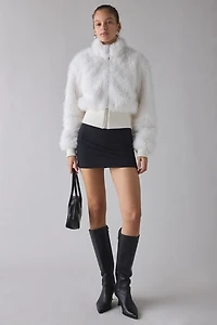 UO Laurie Zip-Up Cropped Faux Fur Jacket