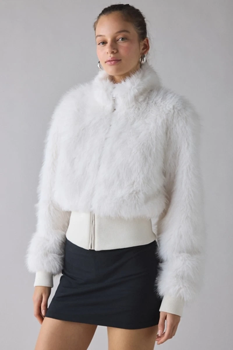 UO Laurie Zip-Up Cropped Faux Fur Jacket