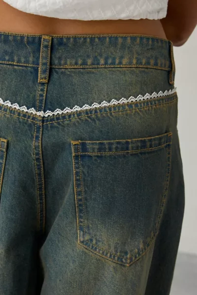 Daisy Street Evie Lace Trim Low-Rise Balloon Jean