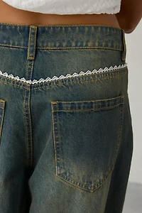 Daisy Street Evie Lace Trim Low-Rise Balloon Jean