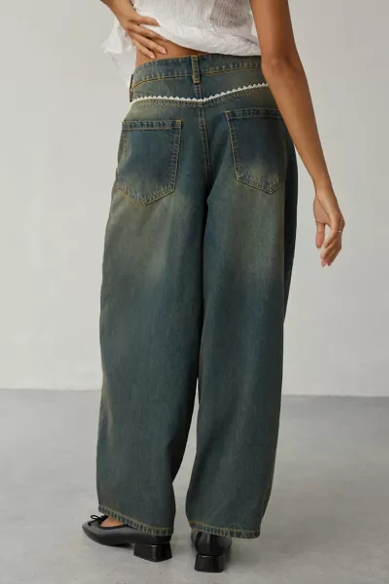 Daisy Street Evie Lace Trim Low-Rise Balloon Jean