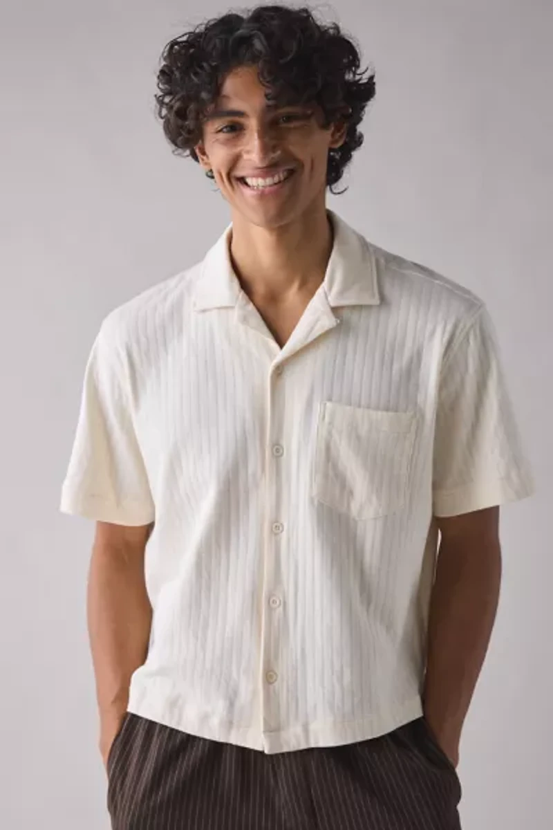 UO Ribbed Knit Cotton Boxy Short Sleeve Shirt